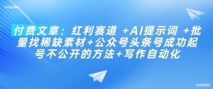付费文章:红利赛道 +AI提示词 +批量找稀缺素材+公众号头条号成功起号不公开的方法+写作自动化-第一资源库
