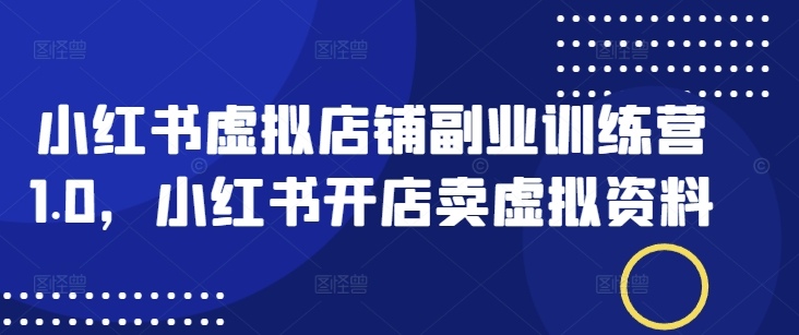 小红书虚拟店铺副业训练营1.0,小红书开店卖虚拟资料-第一资源库