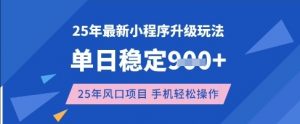 25年3月最新小程序升级玩法,单日稳定收益数张,风口项目,一个手机轻松操作【揭秘】-第一资源库