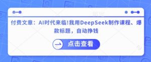 付费文章:AI时代来临!我用DeepSeek制作课程、爆款标题,自动挣钱-第一资源库