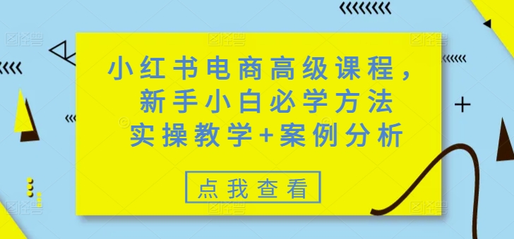 小红书电商高级课程,新手小白必学方法,实操教学+案例分析-第一资源库