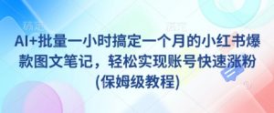 AI+批量一小时搞定一个月的小红书爆款图文笔记，轻松实现账号快速涨粉(保姆级教程)-第一资源库