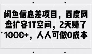 闲鱼信息差项目,百度网盘扩容1T空间,2天收益1k+,人人可做0成本-第一资源库