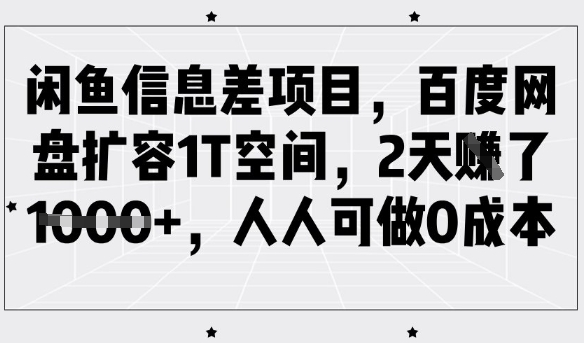 闲鱼信息差项目,百度网盘扩容1T空间,2天收益1k+,人人可做0成本-第一资源库