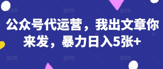 公众号代运营,我出文章你来发,暴力日入5张+【揭秘】-第一资源库