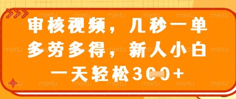 最新审核视频,几秒一单,多劳多得,新人小白一天轻松3张【揭秘】-第一资源库