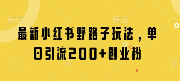 最新小红书野路子玩法，单日引流200+创业粉-第一资源库