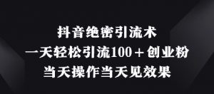 抖音绝密引流术,一天轻松引流100+创业粉,当天操作当天见效果-第一资源库
