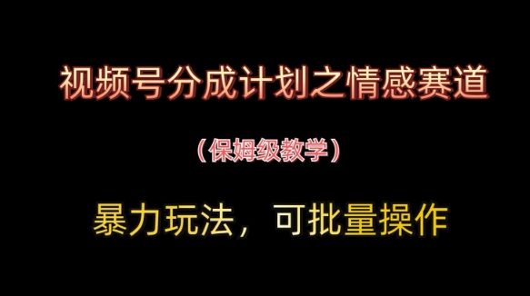 视频号分成计划之情感赛道暴力玩法,可批量操作,保姆级教学-第一资源库