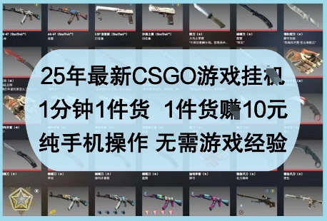 25年最新CSGO游戏挂G,1分钟1件货,1件货挣10元,纯手机操作,无需游戏经验【揭秘】-第一资源库
