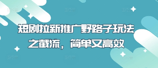 短剧拉新推广野路子玩法之截流,简单又高效-第一资源库
