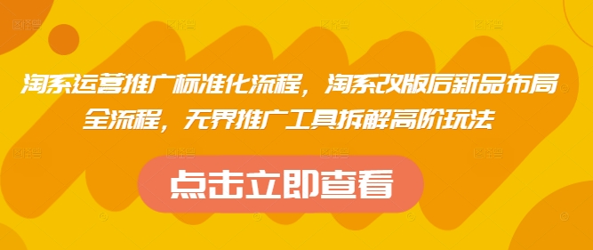 淘系运营推广标准化流程,淘系改版后新品布局全流程,无界推广工具拆解高阶玩法-第一资源库