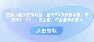 微信小程序变现项目,全天24小时都可做,单机30-100+,无上限,可批量手机放大-第一资源库