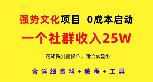 强势文化项目,一个社群收入25个W,0成本启动,可矩阵批量操作,原创详细实操教程-第一资源库