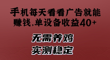 手机每天看看广告就能挣钱,单设备收益40+,无需养鸡,实测稳定【揭秘】-第一资源库