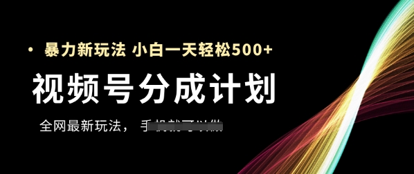 视频号分成计划,全网最暴力玩法,新手一天也能轻松5张+-第一资源库