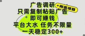 广告调研项目，只需复制粘贴广告即可挣钱，平台大水，任务不限量，一天3张【揭秘】-第一资源库
