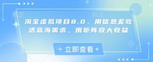 淘宝虚拟项目8.0，用信息差吃透蓝海需求，用矩阵放大收益-第一资源库