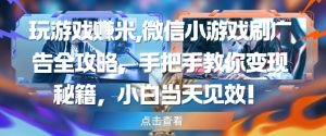 玩游戏挣米,微信小游戏刷广告全攻略,手把手教你变现秘籍,小白当天见效-第一资源库