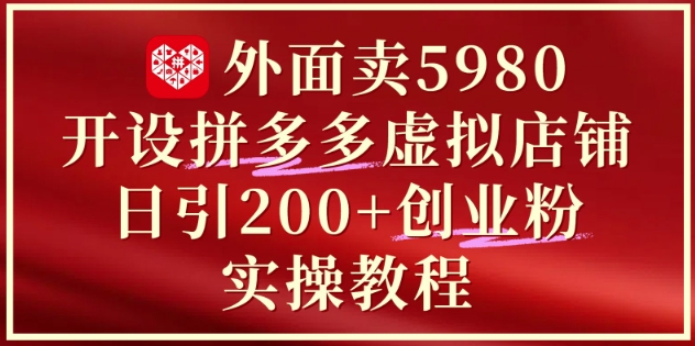 外面卖5980开设拼多多虚拟店铺:单日引流200+创业付费粉实战教程-第一资源库