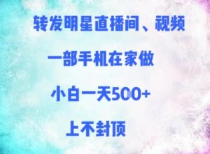 转发明星直播间、视频,一部手机在家做,小白一天多张,上不封顶-第一资源库