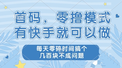 首码，零撸模式，有快手就可以做，每天零碎时间搞个几张不成问题【揭秘】-第一资源库