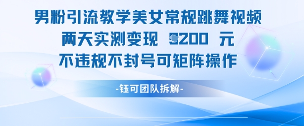 男粉引流教学美女常规跳舞视频两天实测变现1k+,不违规不封号可矩阵操作-第一资源库