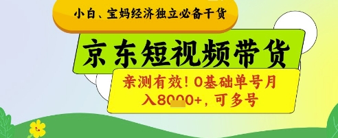 小白宝妈经济独立必备干货,京东短视频带货,亲测有效!0基础单号月入8k+,可多号【揭秘】-第一资源库