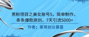 男粉项目之美女账号5,简单制作,条条爆款原创,7天引流5000+-第一资源库