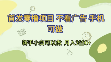 首发零撸项目 不看广告 手机可做 新手小白可以做 月入3k+【揭秘】-第一资源库