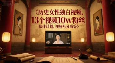 历史女性独白视频，13个视频10w粉丝，伙伴计划，视频号分成等-第一资源库