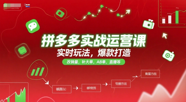 拼多多实战运营课,实时玩法,爆款打造,改销量,补大单,AB单,直播等(更新2025月)-第一资源库