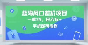 蓝海风口差价项目,一单35,日入1k+,手机即可操作【揭秘】-第一资源库