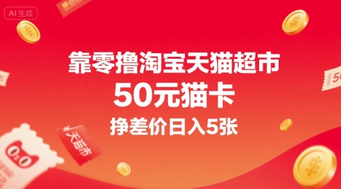 靠零撸淘宝天猫超市50元猫卡,挣差价日入5张-第一资源库