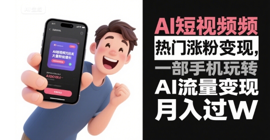 AI短视频热门涨粉变现，一部手机玩转AI流量变现，月入过W-第一资源库