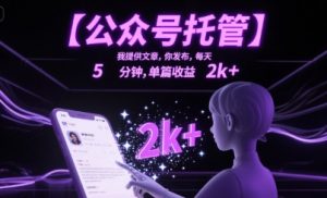 【公众号托管 】我提供文章,你发布,每天5分钟,单篇收益2k+【揭秘】-第一资源库