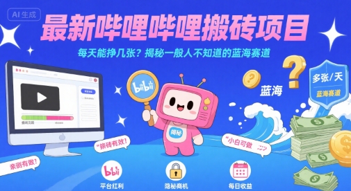 最新哔哩哔哩上B站搬砖项目,每天能挣几张?揭秘一般人不知道的蓝海赛道-第一资源库