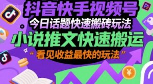 抖音快手视频号今日话题快速搬砖玩法,小说推文快速搬运,看见收益最快的玩法-第一资源库