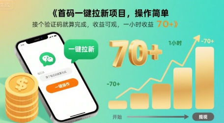 首码一键拉新项目,操作简单,接个验证码就算完成,收益可观, 一小时收益70+【揭秘】-第一资源库