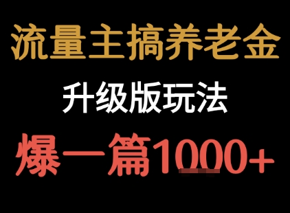 流量主之养老金升级版玩法 爆一篇收益1k+-第一资源库