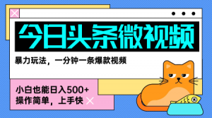 今日头条AI微视频玩法，最新前沿变现玩法拆解，零门槛，新手轻松日入5张-第一资源库