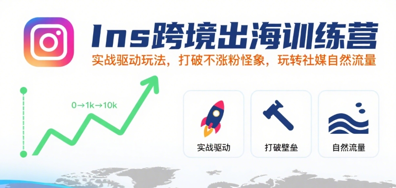 Ins跨境出海训练营,实战驱动玩法,打破不涨粉怪象,玩转社媒自然流量-第一资源库