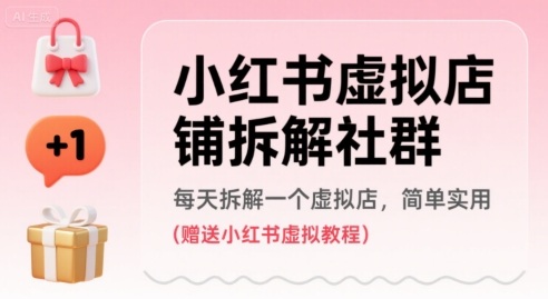小红书虚拟店铺拆解社群,每天拆解一个虚拟店,简单实用(赠送小红书虚拟教程)-第一资源库