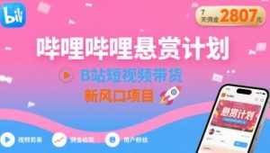 哔哩哔哩悬赏计划,B站短视频带货,7天佣金2807,新风口项目-第一资源库