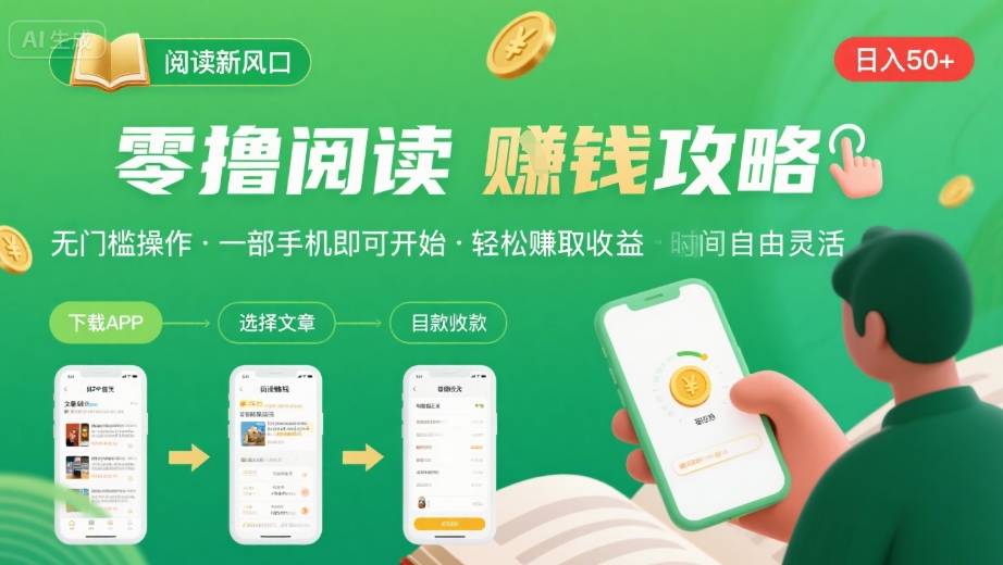 零撸阅读新风口,无门槛轻松挣,一部手机,日入 50-3张【揭秘】-第一资源库