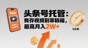 【头条号托管 】我存视频到草稿箱,你每天5分钟发布,最高月入2W+【揭秘】-第一资源库