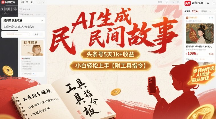 AI生成民间故事,头条号5天1k+,小白轻松上手【附工具指令】-第一资源库