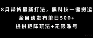 8月带货最新打法,黑科技一键搬运,全自动发布单日5张+,提供矩阵玩法+无限账号【揭秘】-第一资源库