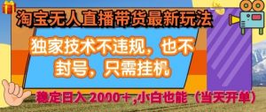 淘宝无人直播带货最新玩法,独家技术不违规,也不封号,全自动运行,只需挂着, 稳定日入2k【揭秘】-第一资源库