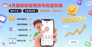 8月最新微信视频号批量剪辑操作方法及变现流程,简单操作,月入1w+-第一资源库